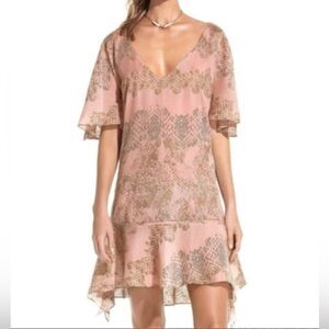 VIX Paula Hermanny Angel Caftan Pink Peach Tan bathing suit cover up Size Medium
